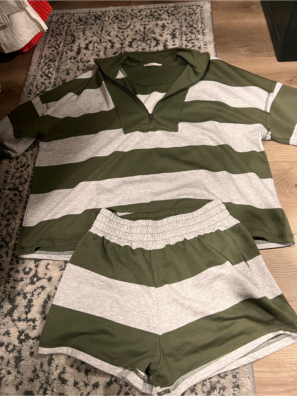 Striped Olive & Light Gray retro rugby lookalike Loungewear Set